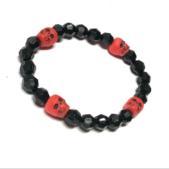 Skulls Beaded Kandi Bracelets - Red, Black - Picture 2 of 2